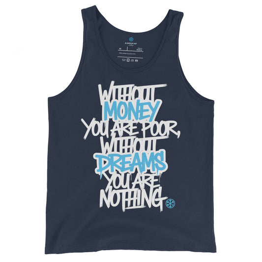 Navy-Without Dreams You Are Nothing Graffiti Tank Top from B.Different Clothing, front view, graffiti-inspired streetwear