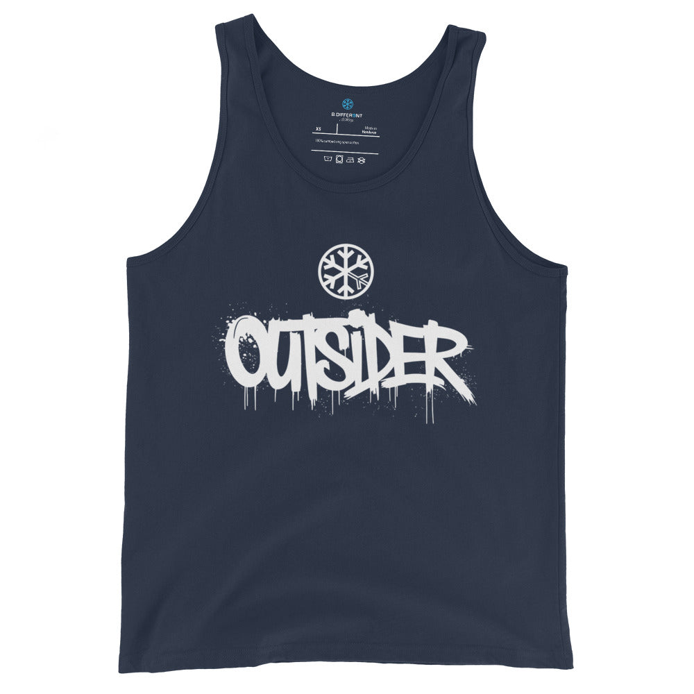 Navy-Outsider Graffiti Tag Tank Top from B.Different Clothing, front view, graffiti-inspired streetwear