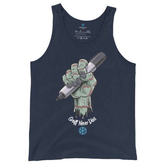 Navy-Thing Graffiti Tank Top from B.Different Clothing, front view, graffiti-inspired streetwear