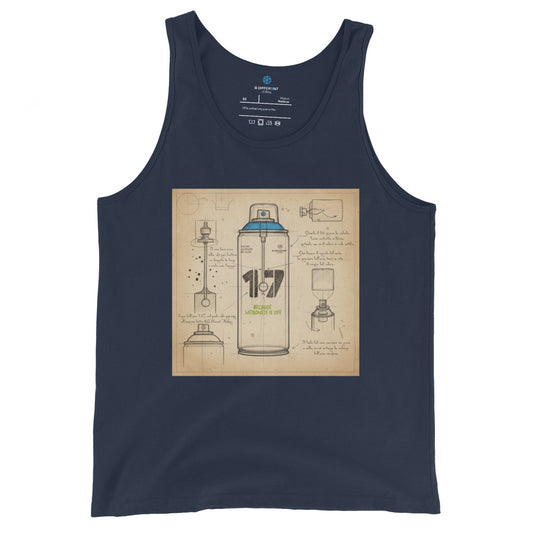 Navy-Spray Can Sketch Graffiti Tank Top from B.Different Clothing, front view, graffiti-inspired streetwear