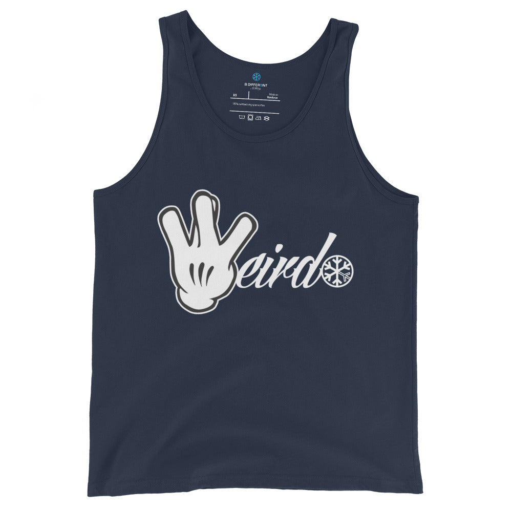 Navy-Weirdo Hand Sign Tank Top from B.Different Clothing, front view, graffiti-inspired streetwear