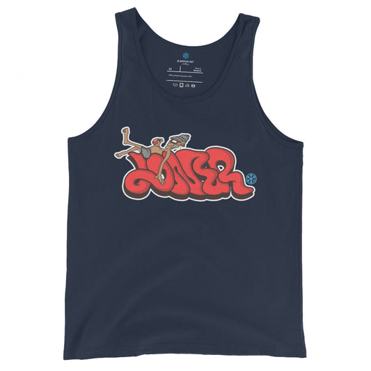 Navy-Loner Graffiti Piece Tank Top from B.Different Clothing, front view, graffiti-inspired streetwear