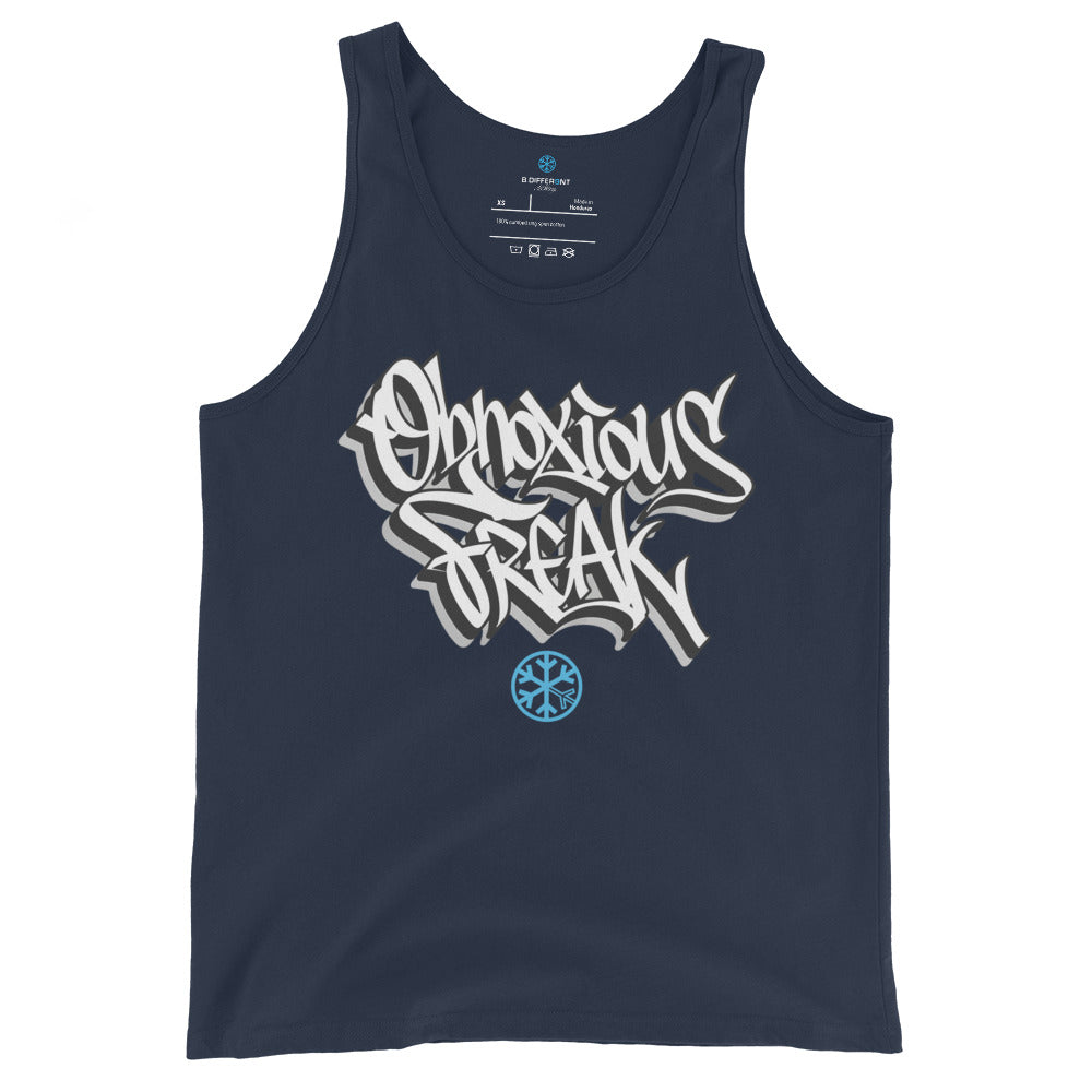Navy-Obnoxious Freak Graffiti Tank Top from B.Different Clothing, front view, graffiti-inspired streetwear