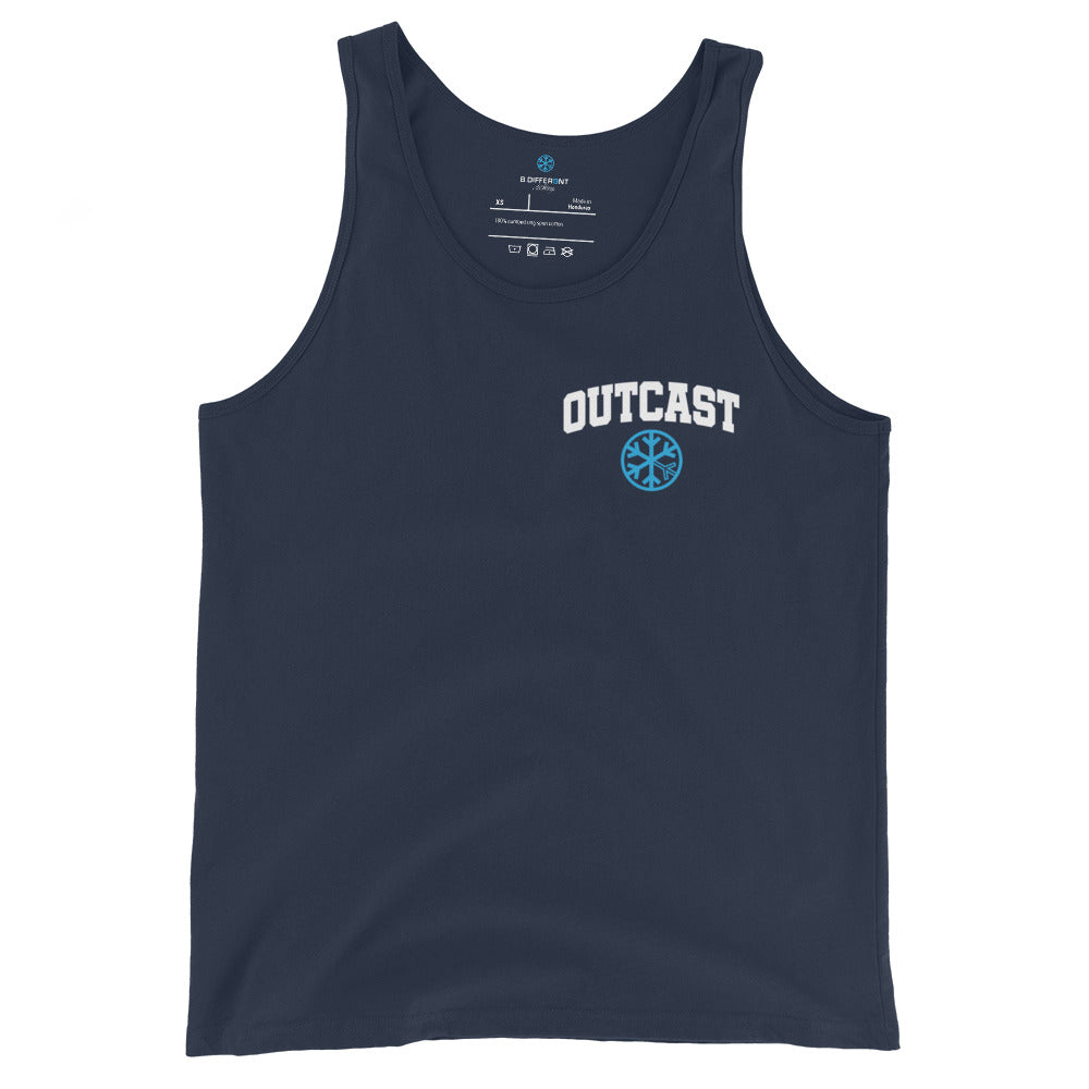 Navy-Outcast Graffiti Character Tank Top from B.Different Clothing, front view, graffiti-inspired streetwear