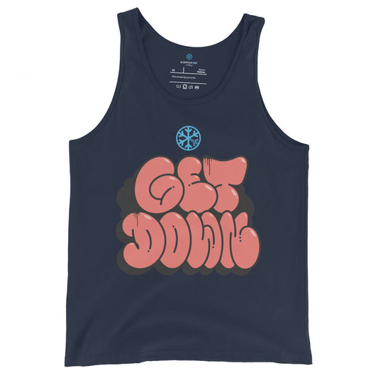 Navy-Get Down Graffiti Throw-up Tank Top from B.Different Clothing, front view, graffiti-inspired streetwear
