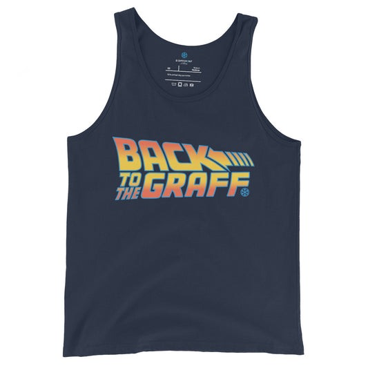 Navy-Back to the Graff Tank Top from B.Different Clothing, front view, graffiti-inspired streetwear
