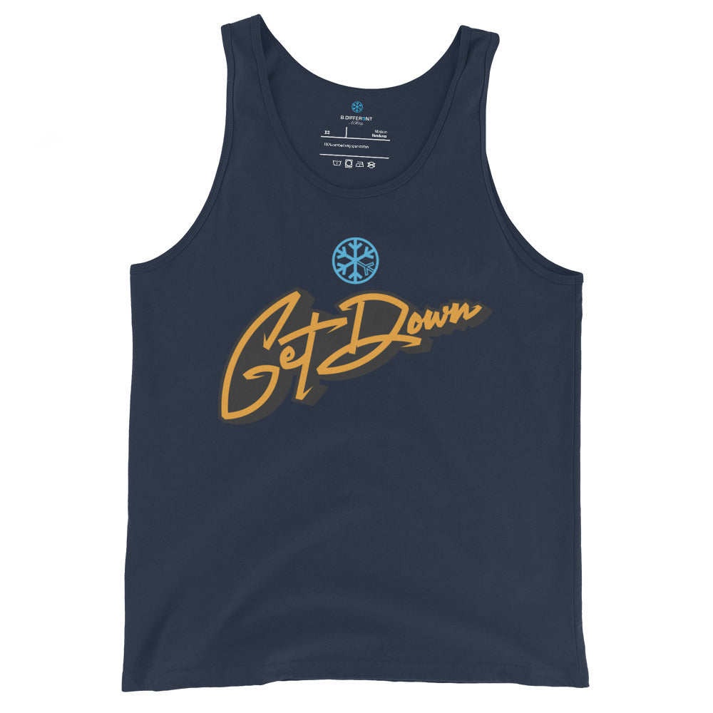 Navy-Get Down Graffiti Lettering Tank Top from B.Different Clothing, front view, graffiti-inspired streetwear