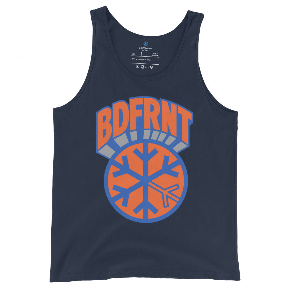 Navy-BDFRNT Logo 1989 Tank Top from B.Different Clothing, front view, graffiti-inspired streetwear