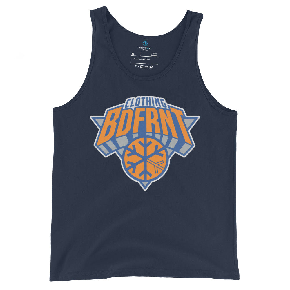 Navy-BDFRNT Logo 2011 Tank Top from B.Different Clothing, front view, graffiti-inspired streetwear
