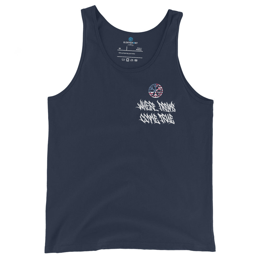 Navy-Flag Graffiti Tank Top from B.Different Clothing, front view, graffiti-inspired streetwear