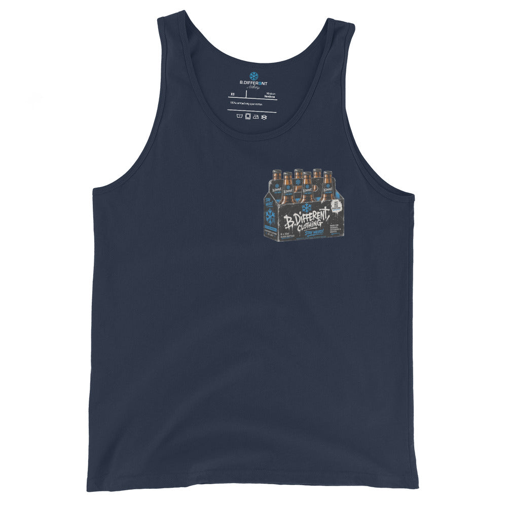 Navy-Six Pack Beer Graffiti Tank Top from B.Different Clothing, front view, graffiti-inspired streetwear