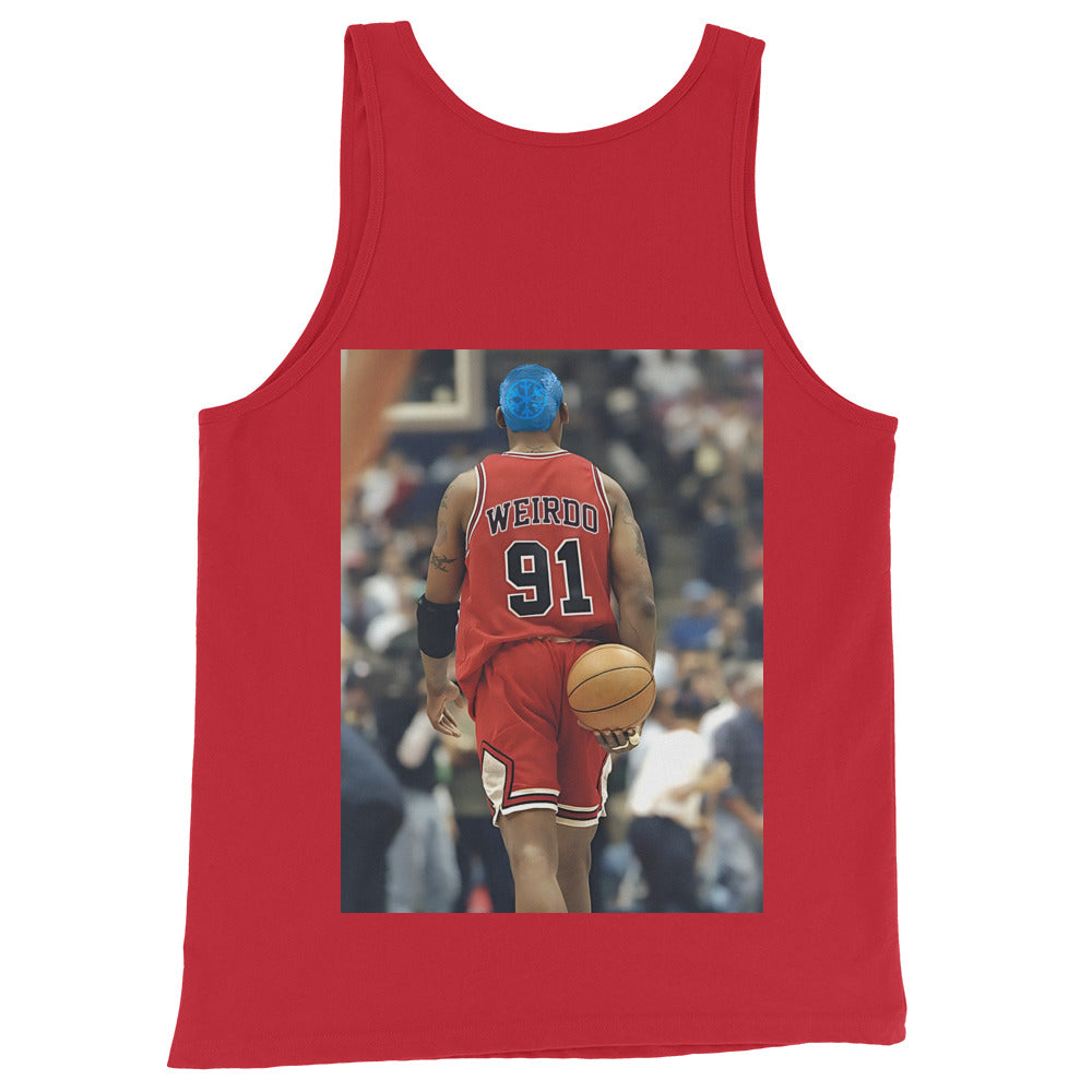 Red-Dennis Graffiti Tank Top from B.Different Clothing, back view, graffiti-inspired streetwear