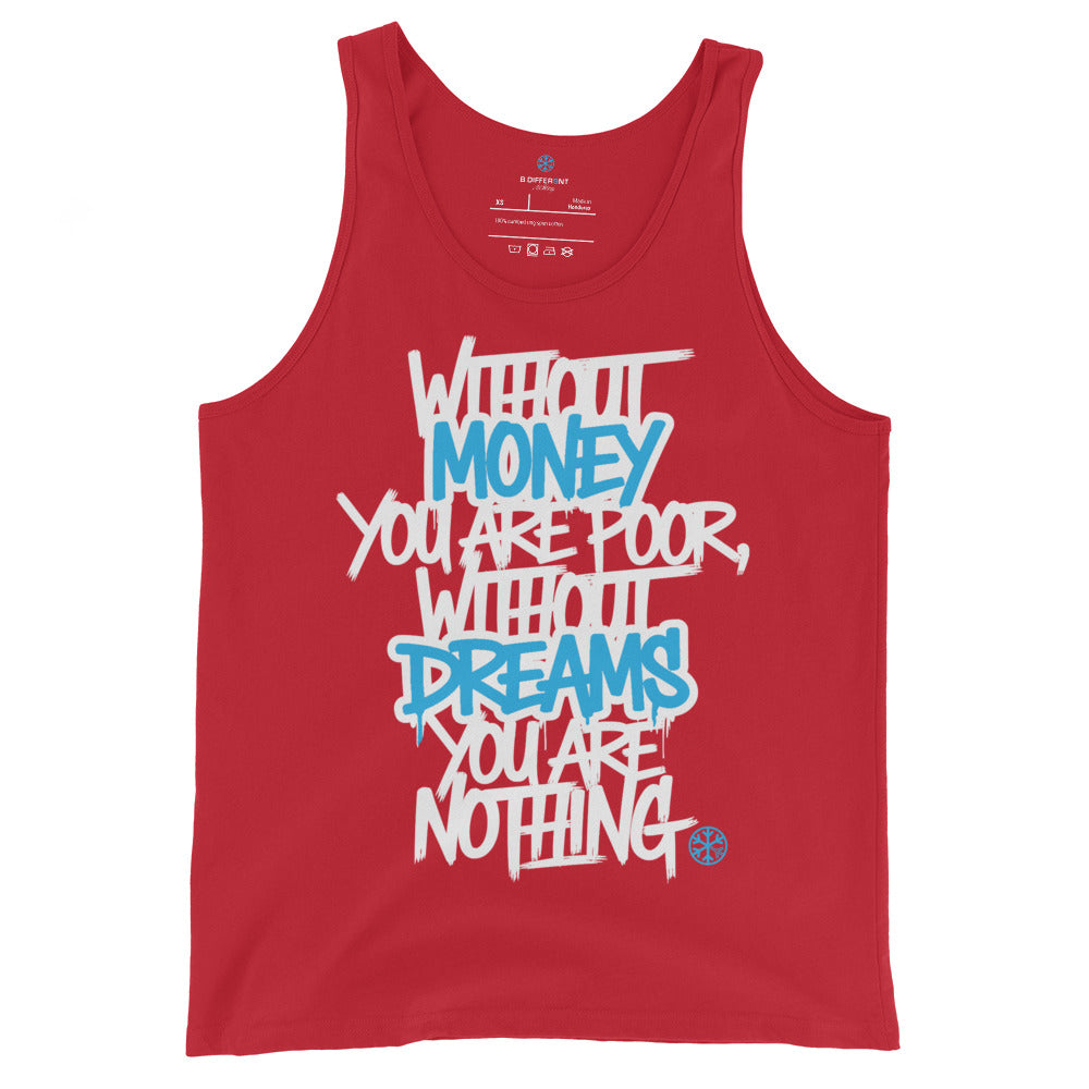 Red-Without Dreams You Are Nothing Graffiti Tank Top from B.Different Clothing, front view, graffiti-inspired streetwear
