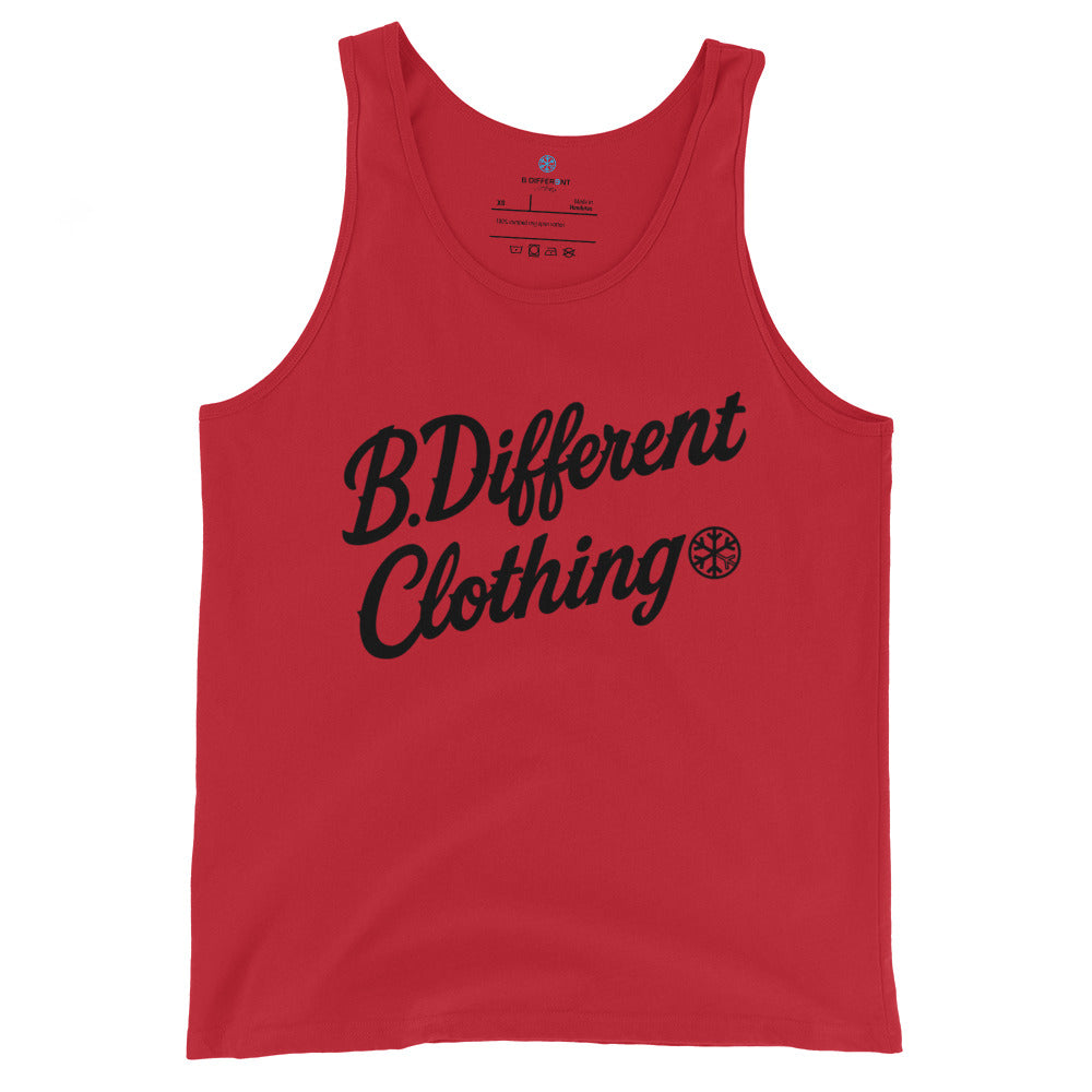 Red-The League Tank Top from B.Different Clothing, front view, graffiti-inspired streetwear