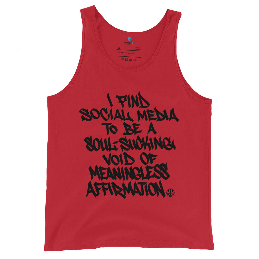 Red-Social Media Graffiti Tag Tank Top from B.Different Clothing, front view, graffiti-inspired streetwear