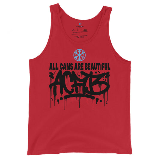 Red-Acab Graffiti Tag Tank Top from B.Different Clothing, front view, graffiti-inspired streetwear