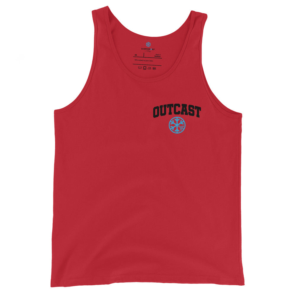 Red-Outcast Graffiti Character Tank Top from B.Different Clothing, front view, graffiti-inspired streetwear