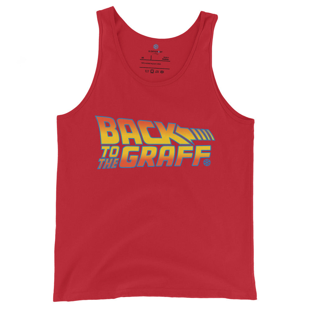 Red-Back to the Graff Tank Top from B.Different Clothing, front view, graffiti-inspired streetwear