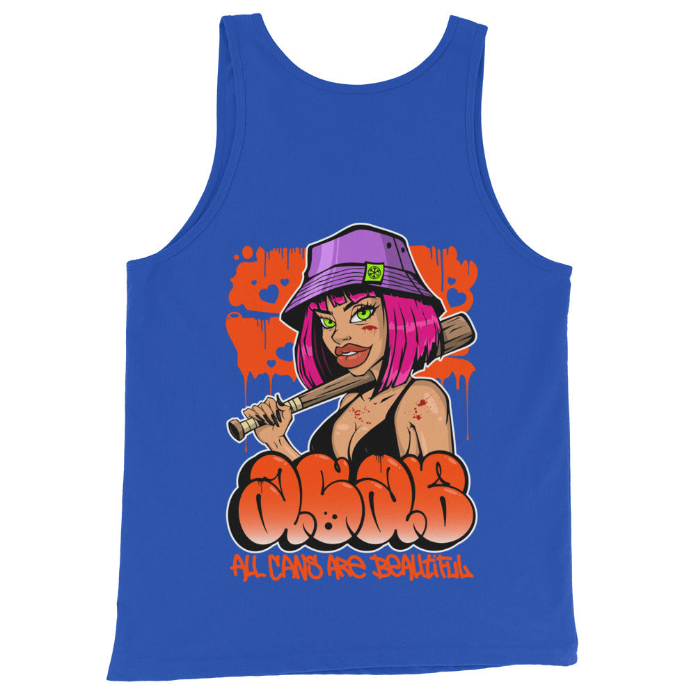 Blue-ACAB Girl Graffiti Tank Top from B.Different Clothing, back view, graffiti-inspired streetwear