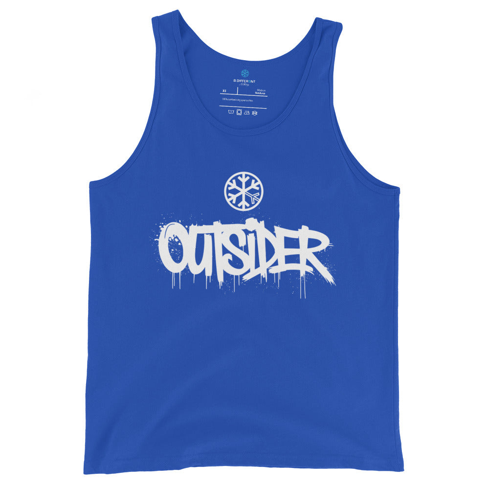 Blue-Outsider Graffiti Tag Tank Top from B.Different Clothing, front view, graffiti-inspired streetwear