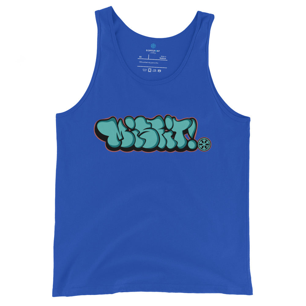 Blue-Misfit Graffiti Throwie Tank Top from B.Different Clothing, front view, graffiti-inspired streetwear