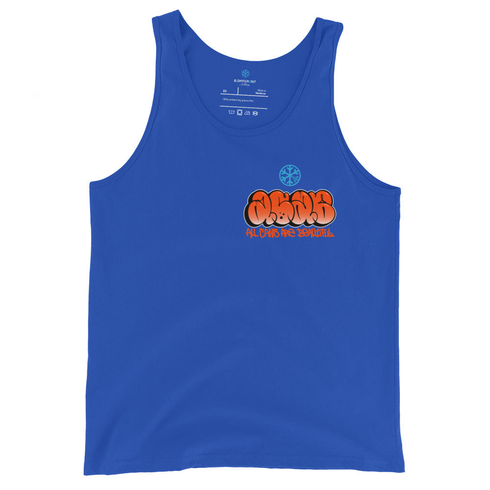 Blue-ACAB Girl Graffiti Tank Top from B.Different Clothing, front view, graffiti-inspired streetwear