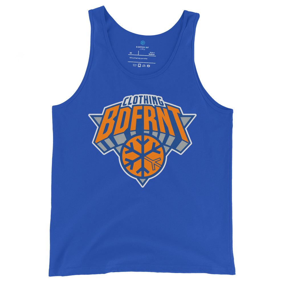 Blue-BDFRNT Logo 2011 Tank Top from B.Different Clothing, front view, graffiti-inspired streetwear