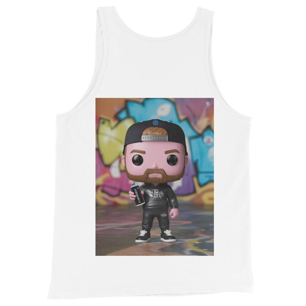 back of graffiti artist vinyl figure tank top white by B.Different Clothing graffiti street art inspired streetwear brand