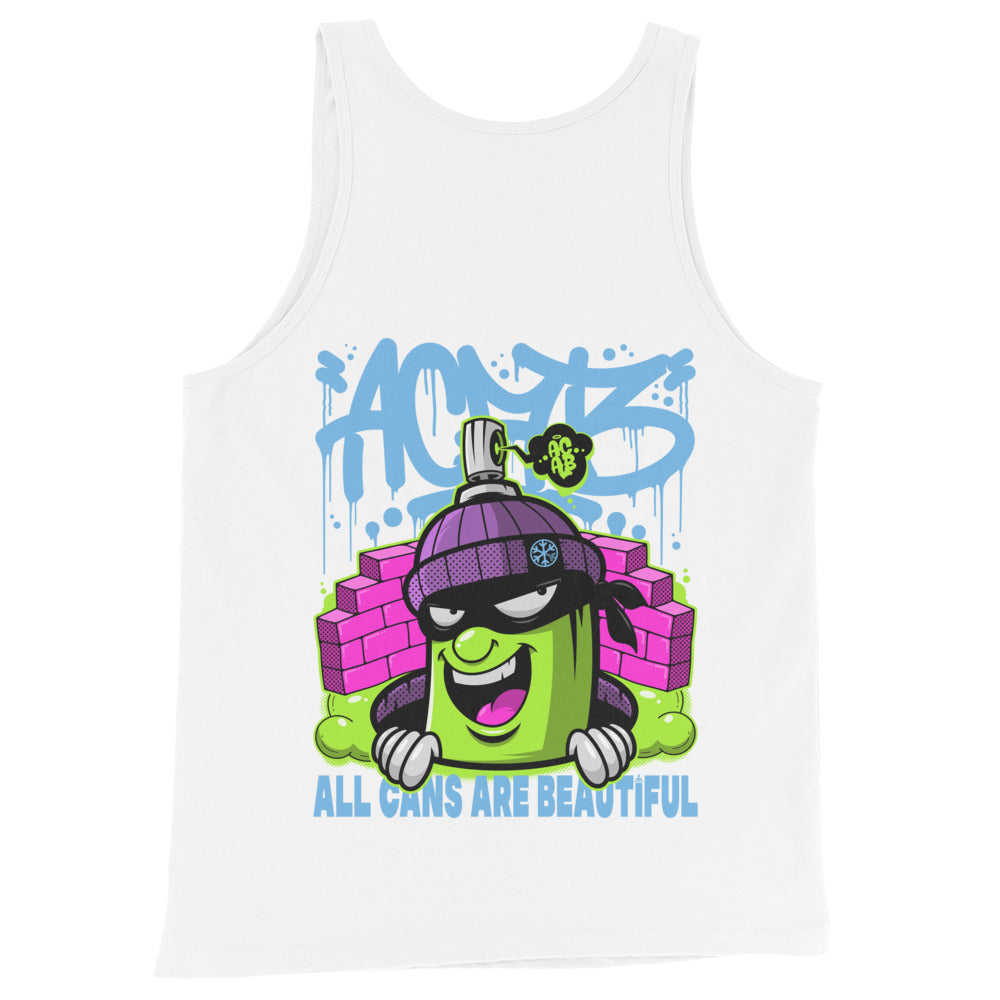White-ACAB Graffiti Character Tank Top from B.Different Clothing, back view, graffiti-inspired streetwear