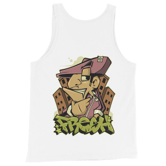 White-Fresh Graffiti Character Tank Top from B.Different Clothing, back view, graffiti-inspired streetwear