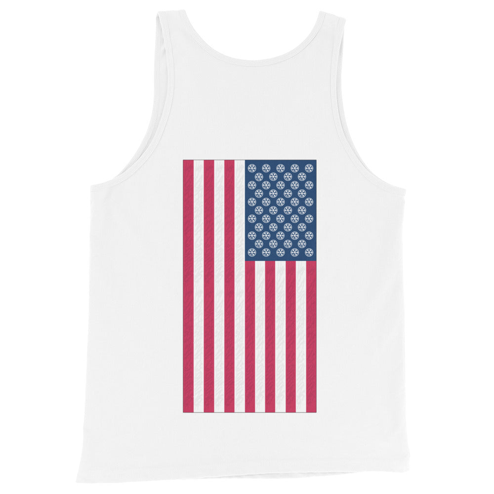 White-Flag Graffiti Tank Top from B.Different Clothing, back view, graffiti-inspired streetwear