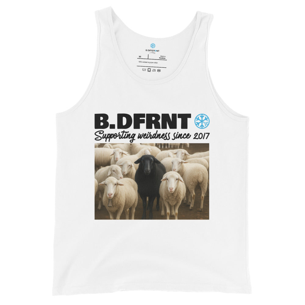 White-Black Sheep Tank Top from B.Different Clothing, front view, graffiti-inspired streetwear