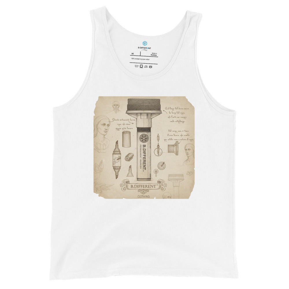 White-Marker Sketch Graffiti Tank Top from B.Different Clothing, front view, graffiti-inspired streetwear
