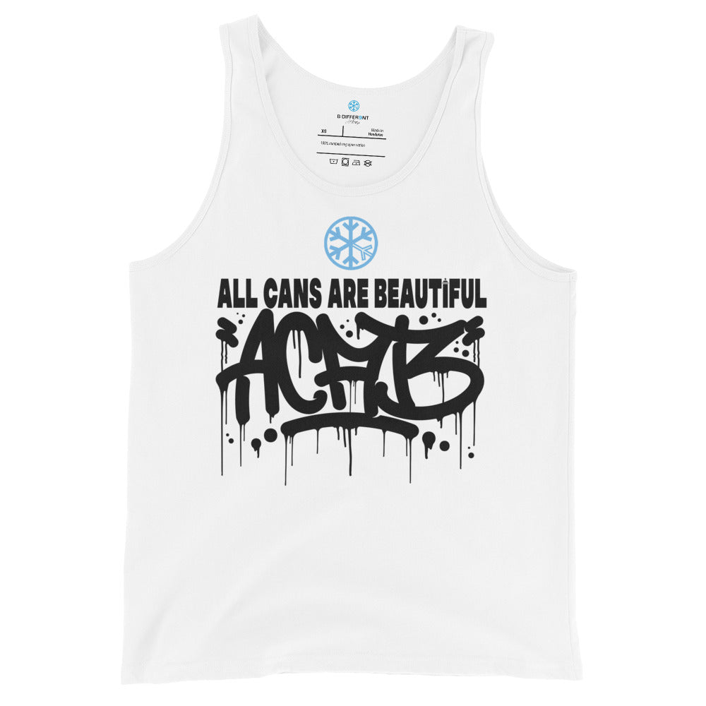 White-Acab Graffiti Tag Tank Top from B.Different Clothing, front view, graffiti-inspired streetwear