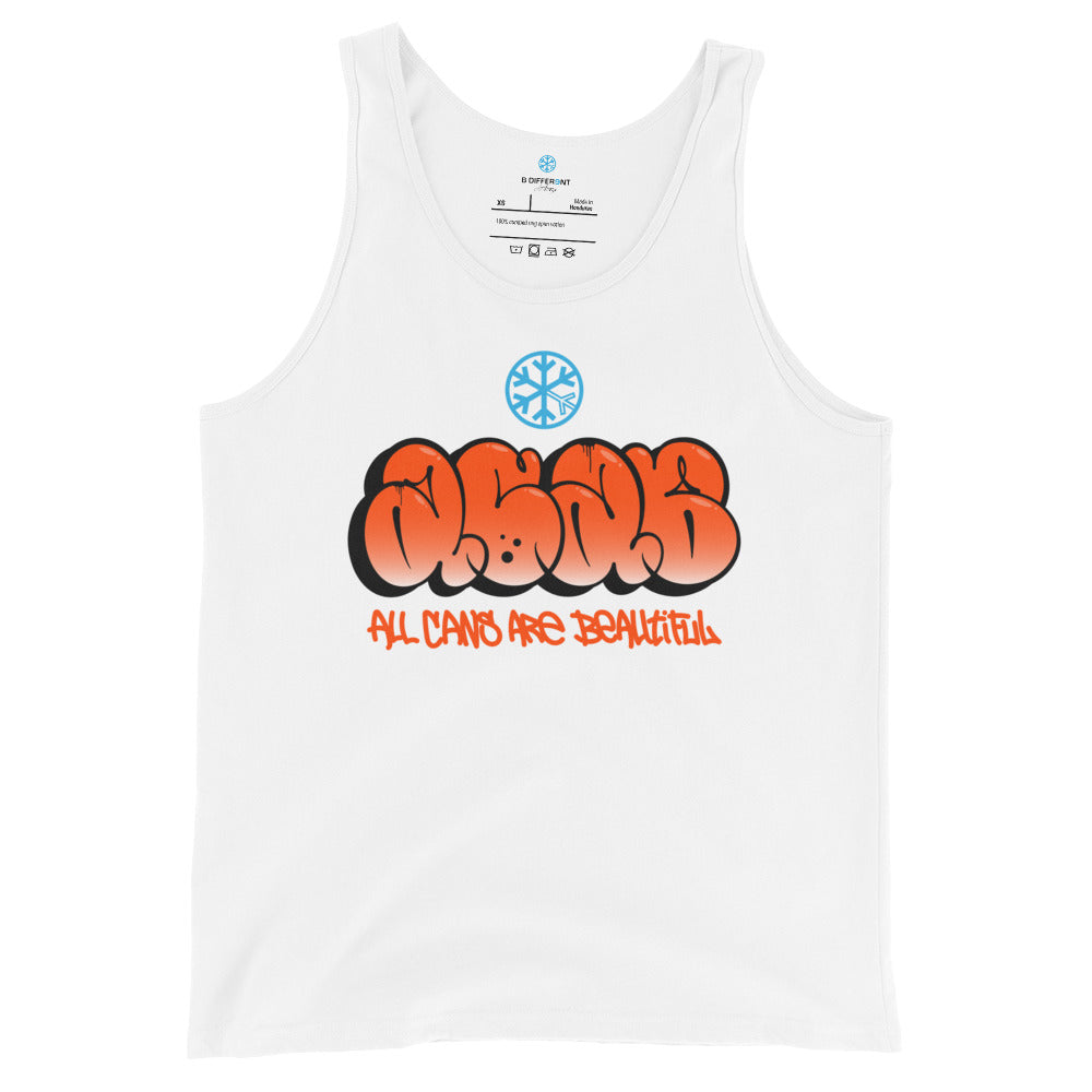 White-ACAB Graffiti Throw-up Tank Top from B.Different Clothing, front view, graffiti-inspired streetwear