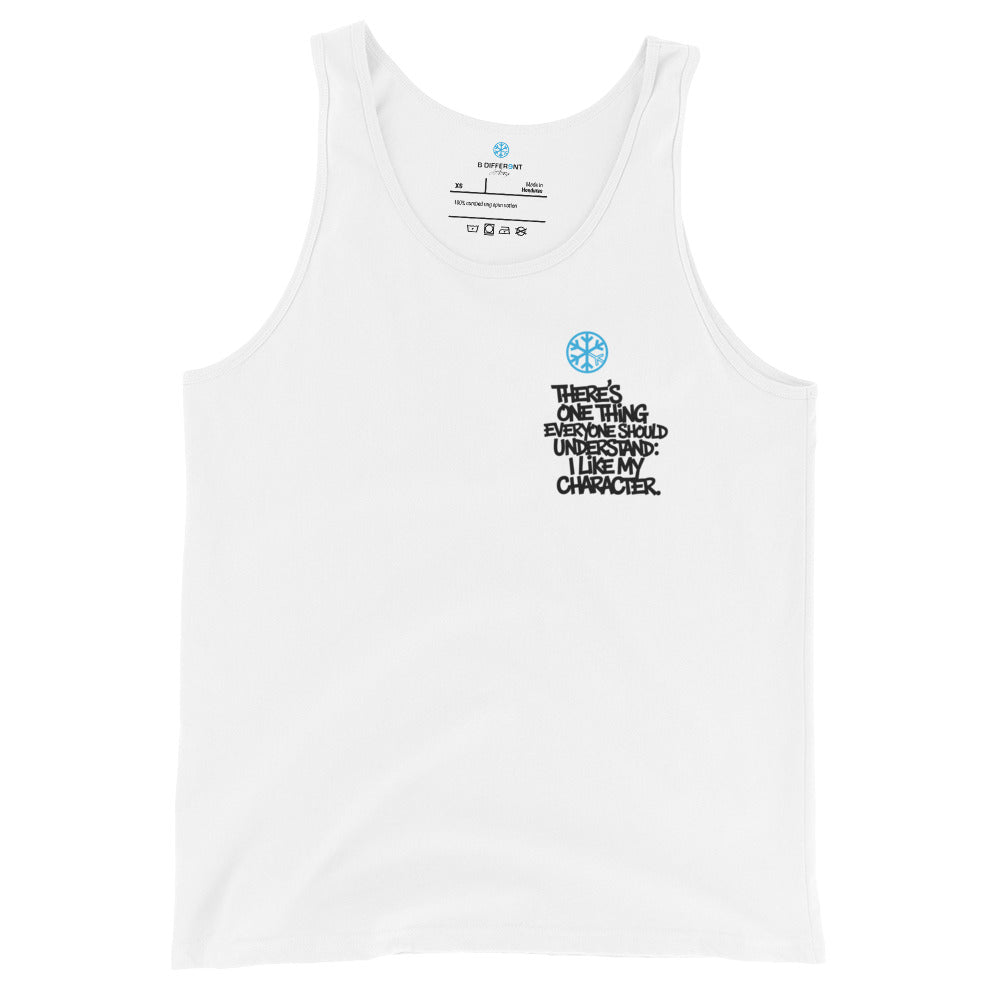 White-Dennis Graffiti Tank Top from B.Different Clothing, front view, graffiti-inspired streetwear