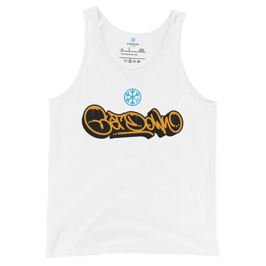White-Get Down Graffiti Tag Tank Top from B.Different Clothing, front view, graffiti-inspired streetwear
