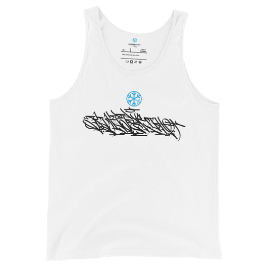 White-Shew Collab Graffiti Tank Top from B.Different Clothing, front view, graffiti-inspired streetwear
