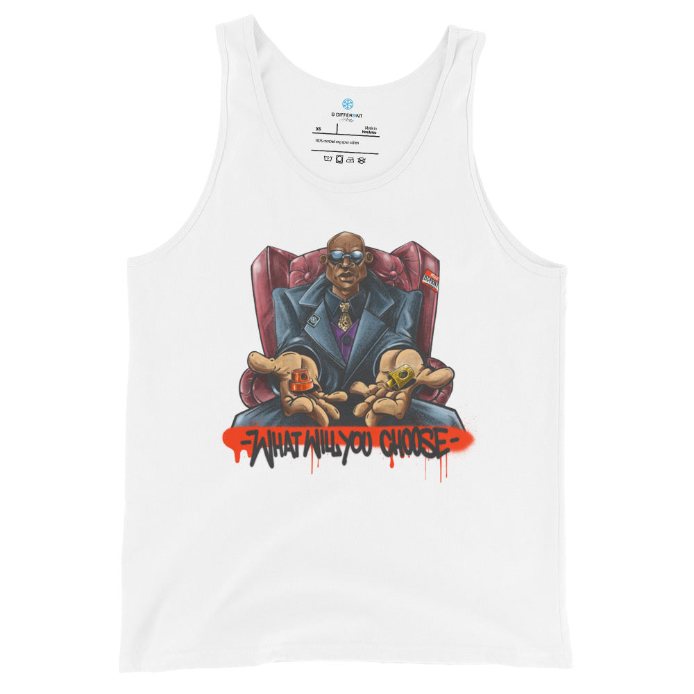 White-Make Your Choice Graffiti Tank Top by Trk One from B.Different Clothing, front view, graffiti-inspired streetwear