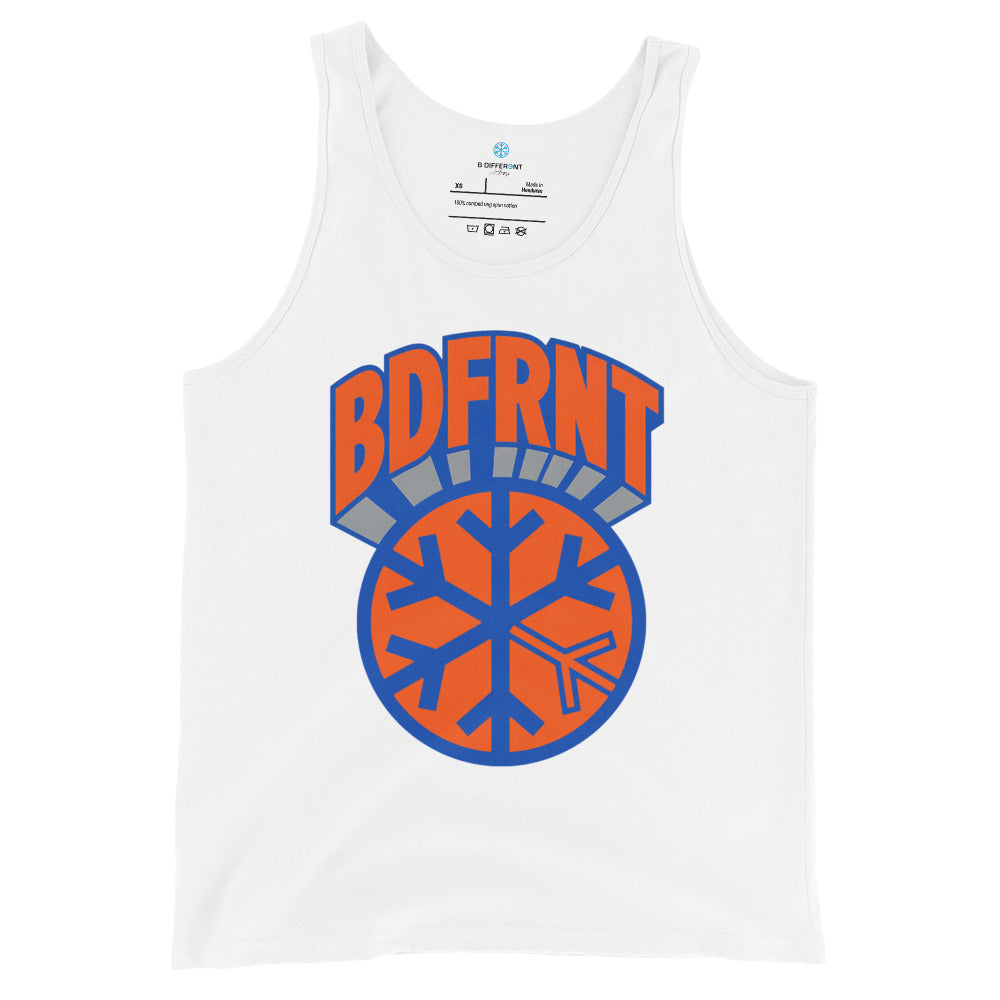 White-BDFRNT Logo 1989 Tank Top from B.Different Clothing, front view, graffiti-inspired streetwear