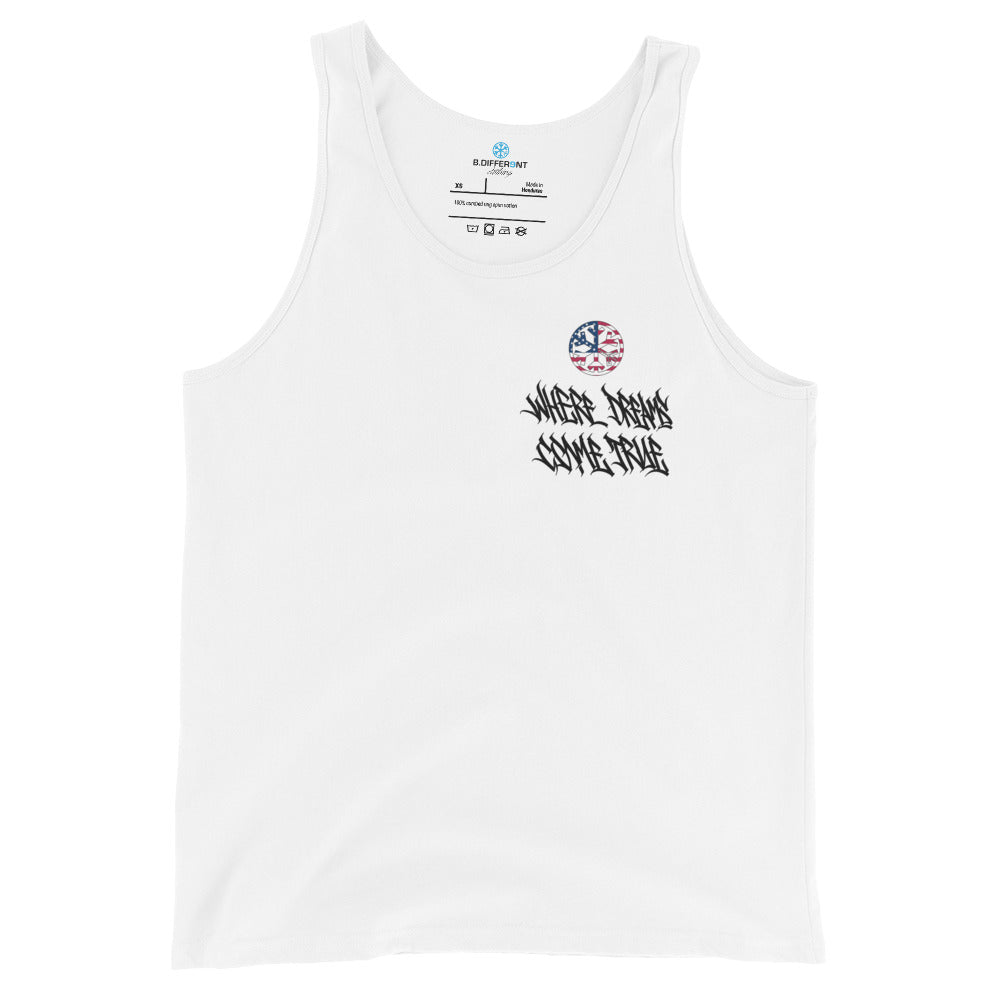 White-Flag Graffiti Tank Top from B.Different Clothing, front view, graffiti-inspired streetwear