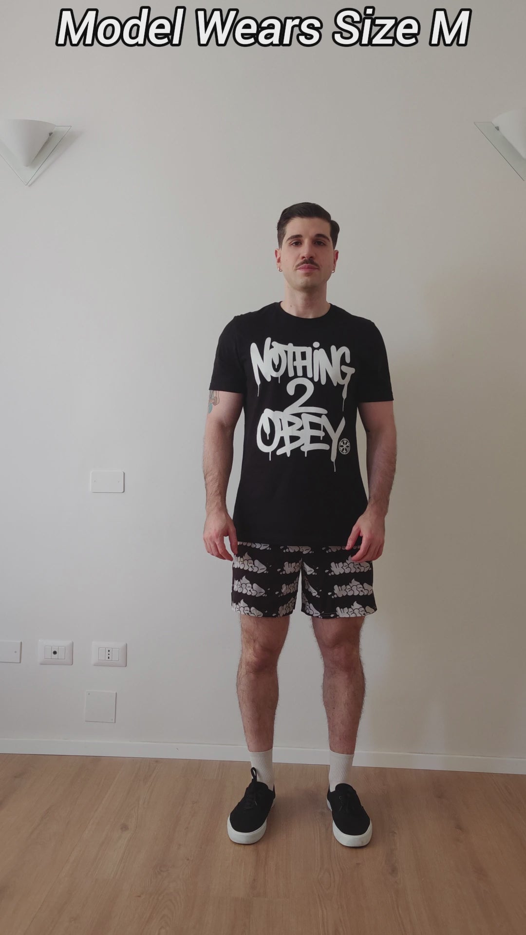 Load video: Graffiti Shorts Size Fit Guide by B.Different Clothing, graffiti-inspired streetwear