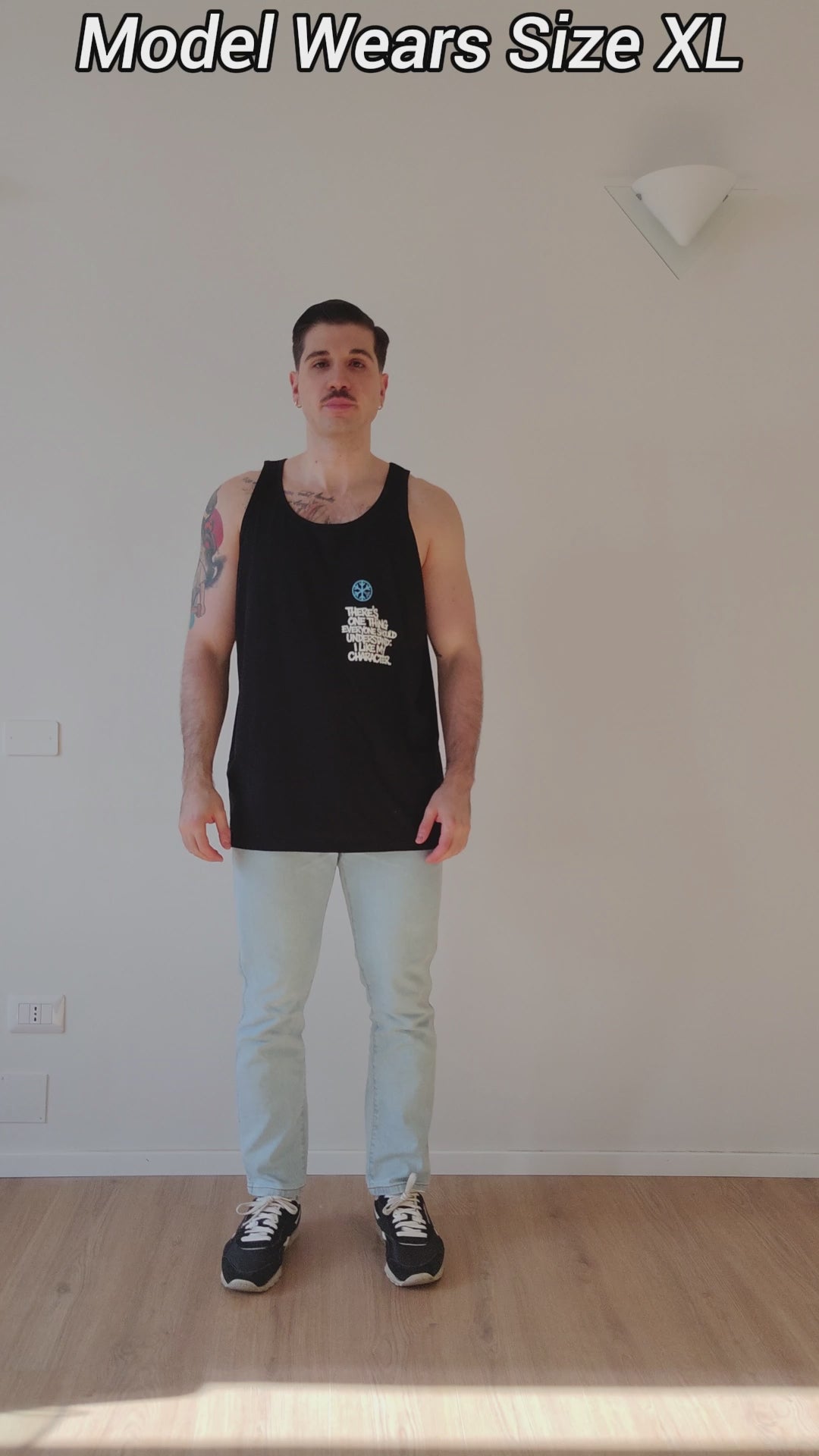 Load video: Graffiti Tank Top Size Fit Guide by B.Different Clothing, graffiti-inspired streetwear