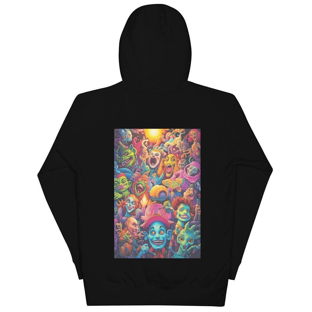 back of the Weirdos Gang hoodie black by B.Different Clothing street art graffiti inspired brand for weirdos, outsiders, and misfits.