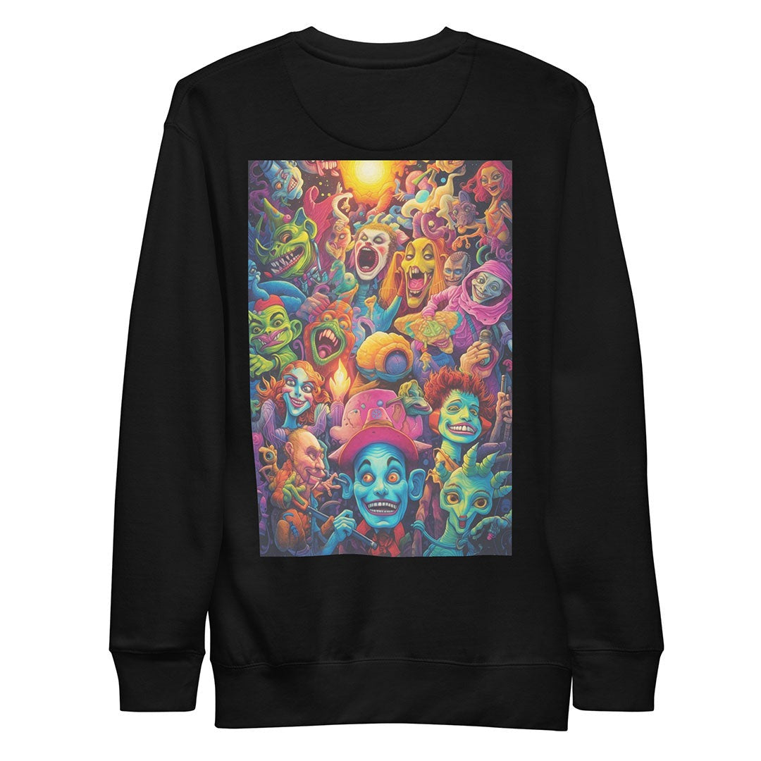 back of the Weirdos Gang sweatshirt black by B.Different Clothing street art graffiti inspired brand for weirdos, outsiders, and misfits.