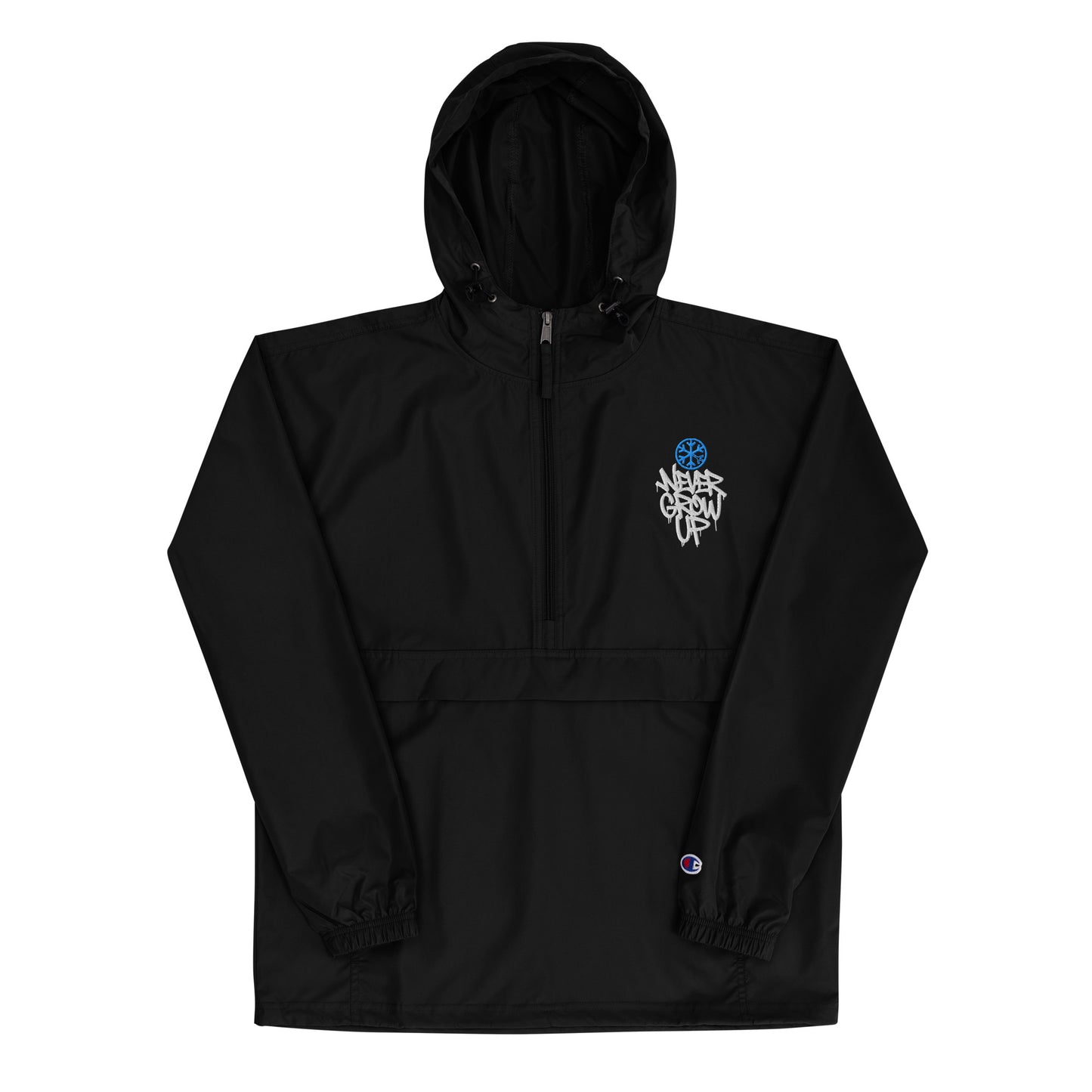 Black-Never Grow Up Graffiti Windbreaker Jacket from B.Different Clothing, front view, graffiti-inspired streetwear