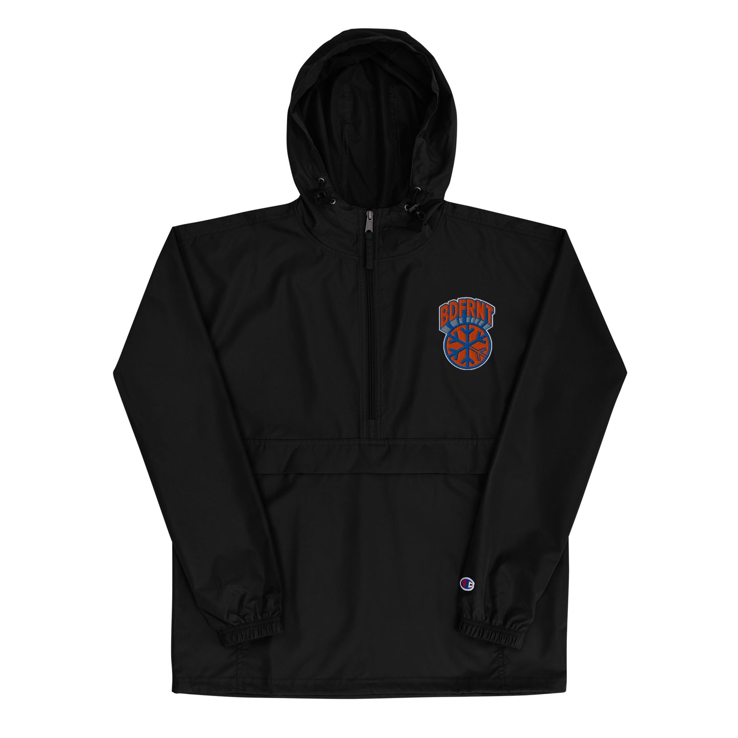 Black-BDFRNT Logo 1989 Windbreaker Jacket from B.Different Clothing, front view, graffiti-inspired streetwear
