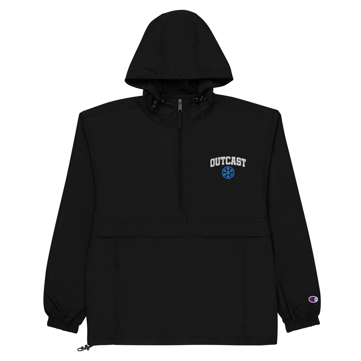 Black-Outcast College Windbreaker Jacket from B.Different Clothing, flat view, graffiti-inspired streetwear