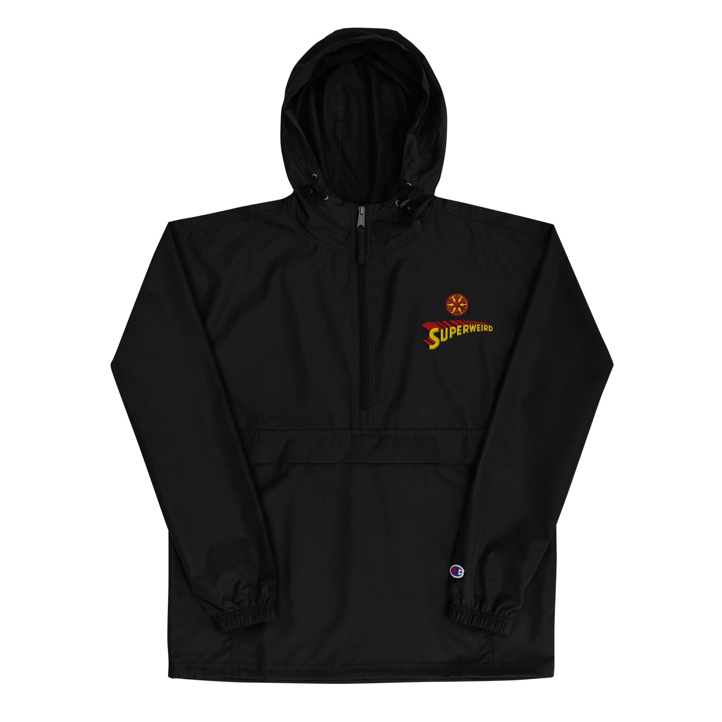 Black-Superweird Windbreaker Jacket from B.Different Clothing, front view, graffiti-inspired streetwear