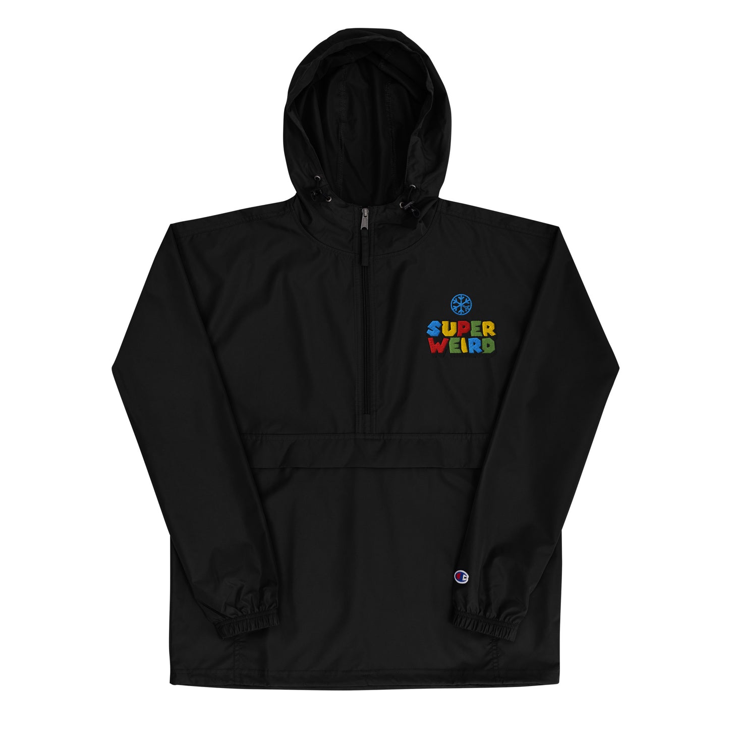 Black-Super Weird Bros Windbreaker Jacket from B.Different Clothing, front view, graffiti-inspired streetwear
